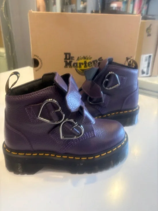 Dr. Martens Purple Leather Womans Boots with Heart Buckles - Picture 8 of 8